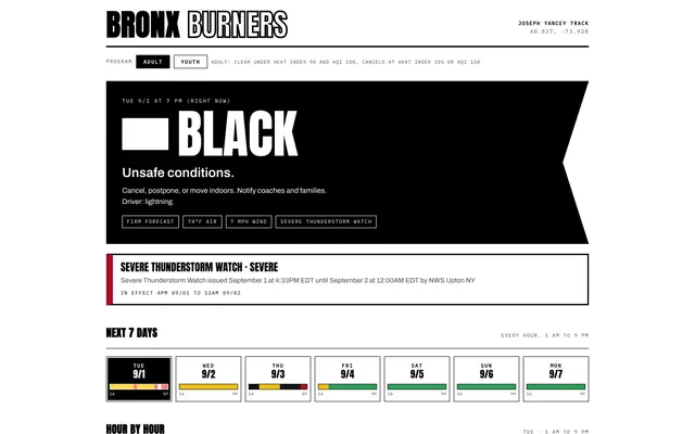 Burner Weather website screenshot
