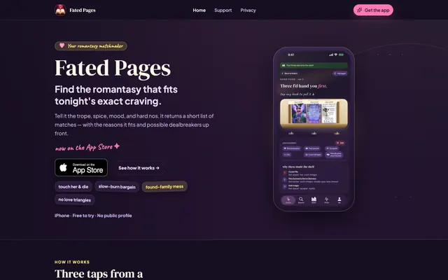Fated Pages website screenshot